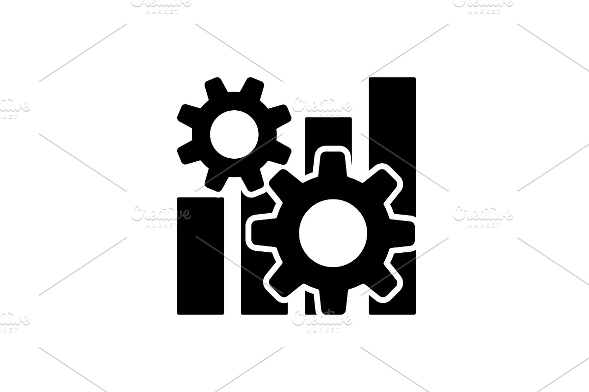 Graph bar with cogwheels black icon, a Solid Icon by Saggitarius