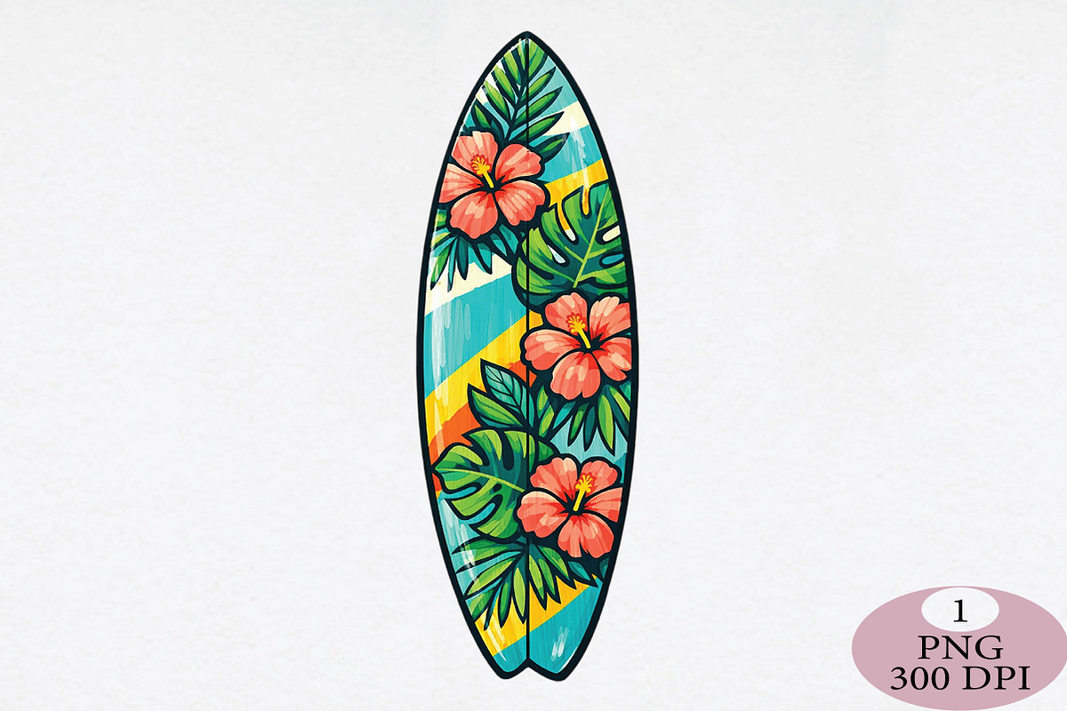 Colorful Tropical Surfboard PNG, an Illustration by Daily.Designs (Photo 1 of 5)