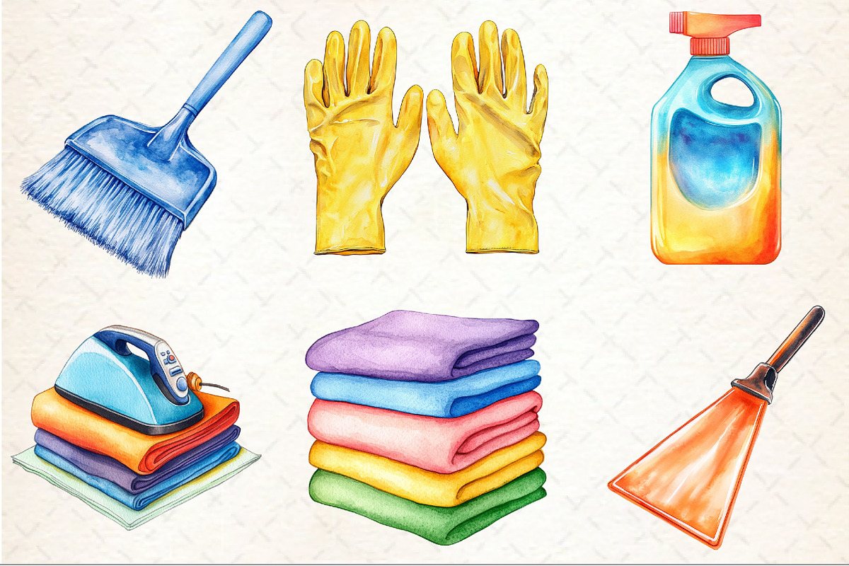 Watercolor Housekeeping Clipart, an Illustration by Rose Art (Photo 3 of 4)