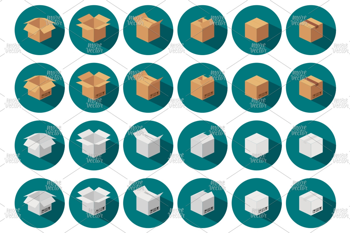 Open and closed carton brown box set, an Object Illustration by MoreVector