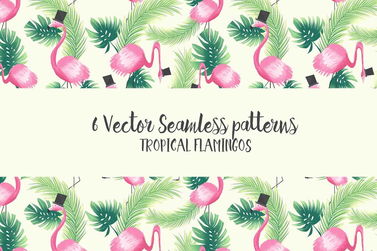 Seamless tropical flamingo patterns, a Pattern Graphic by KatjaPotokar (Photo 1 of 4)