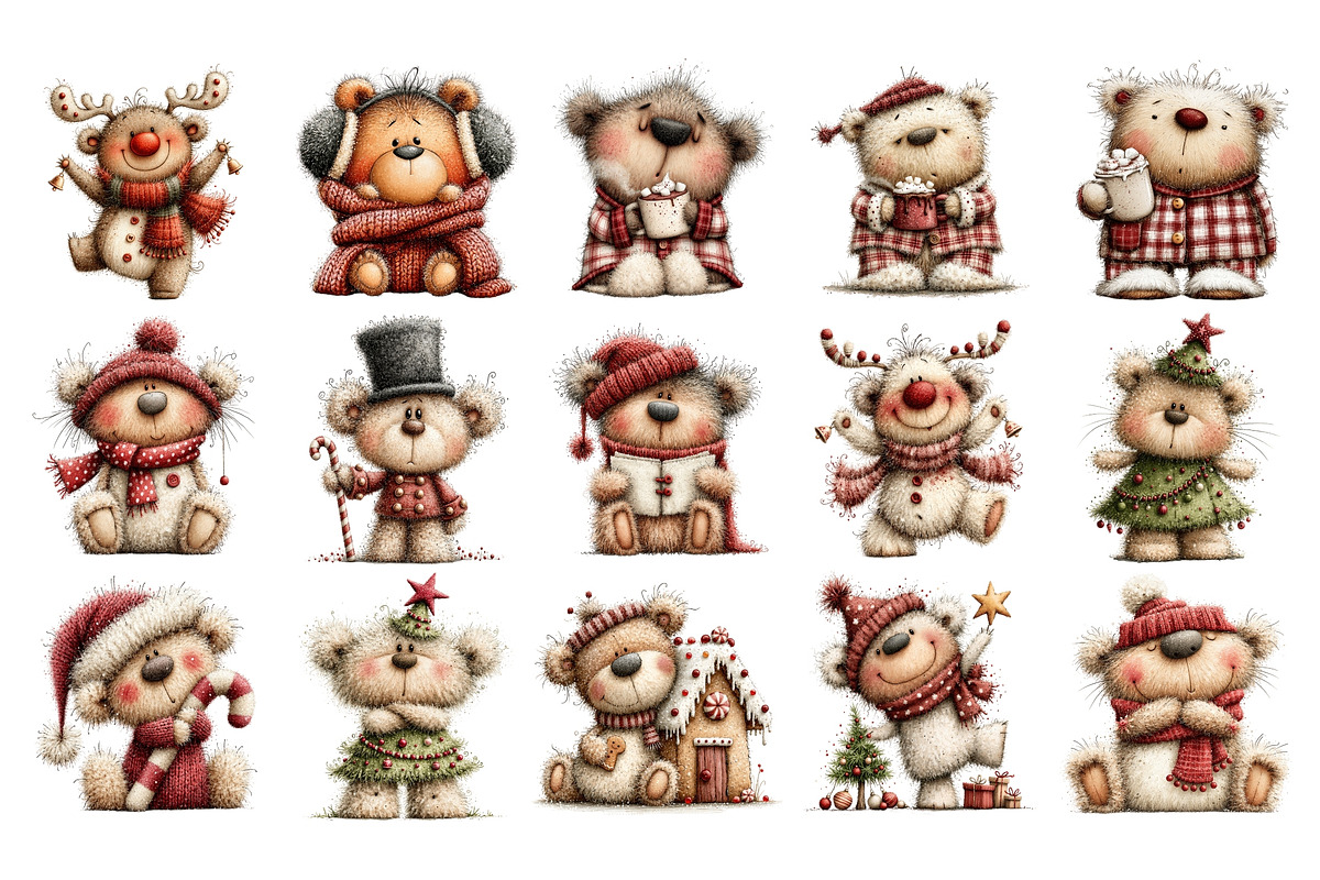 Whimsical Christmas Bears Clipart, a Seasonal Illustration by Nicolle's Colorful Art (Photo 6 of 6)