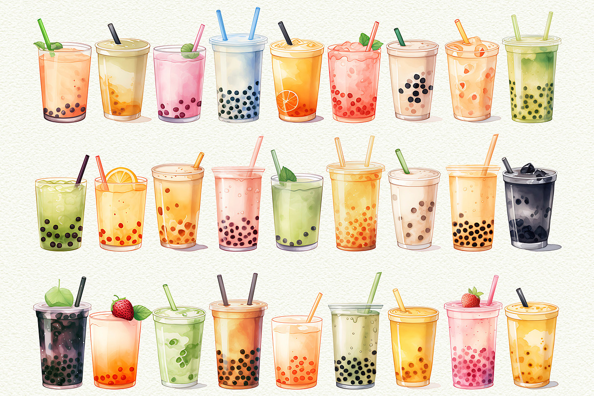 Bubble Tea Watercolor Clipart, a Food Illustration by Anna Design Studio (Photo 4 of 11)