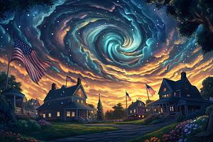 Americana Night Flags Scene Poster, an Illustration by Art Paradise Studios