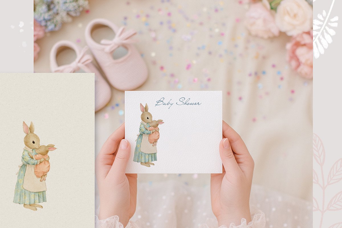 Vintage Watercolor Bunny Clipart Set, an Illustration by AlenaVlasko stock Market (Photo 5 of 5)