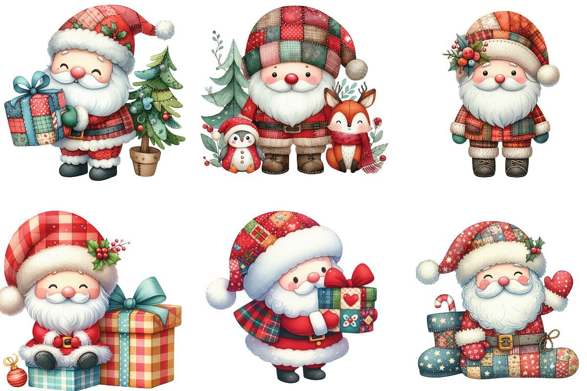 Patchwork Christmas Cute Santa Clipa, an Illustration by CraftArtStudio (Photo 2 of 6)