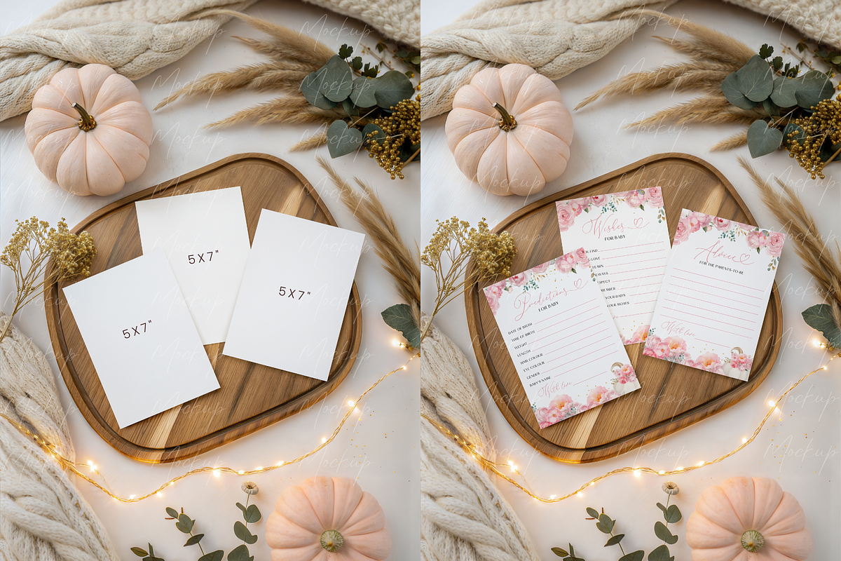 Autumn Mockup 3 Cards Pumpkin, a Product Mockup by TatiMockup (Photo 2 of 3)