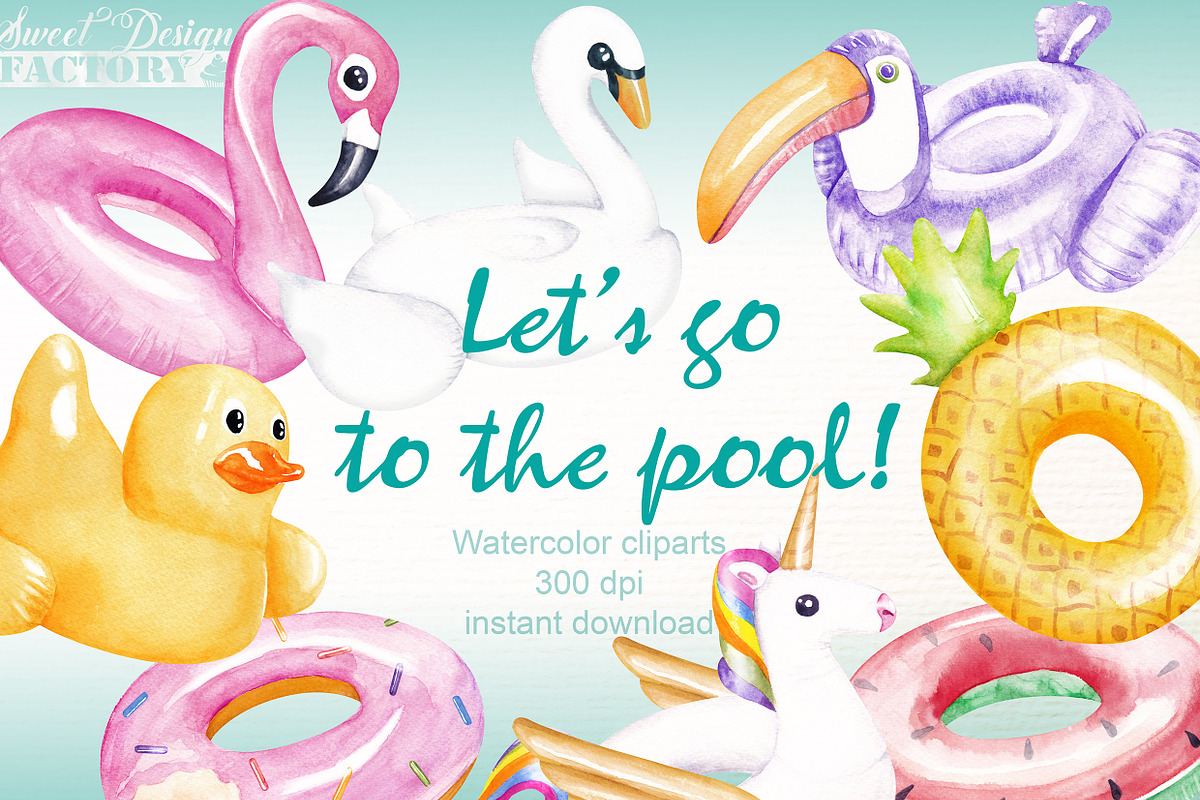 Pool floats watercolor cliparts, an Illustration by Sweet sweet design (Photo 1 of 6)