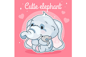 Cute elephant kawaii character, a Poster Template by IMG visuals characters