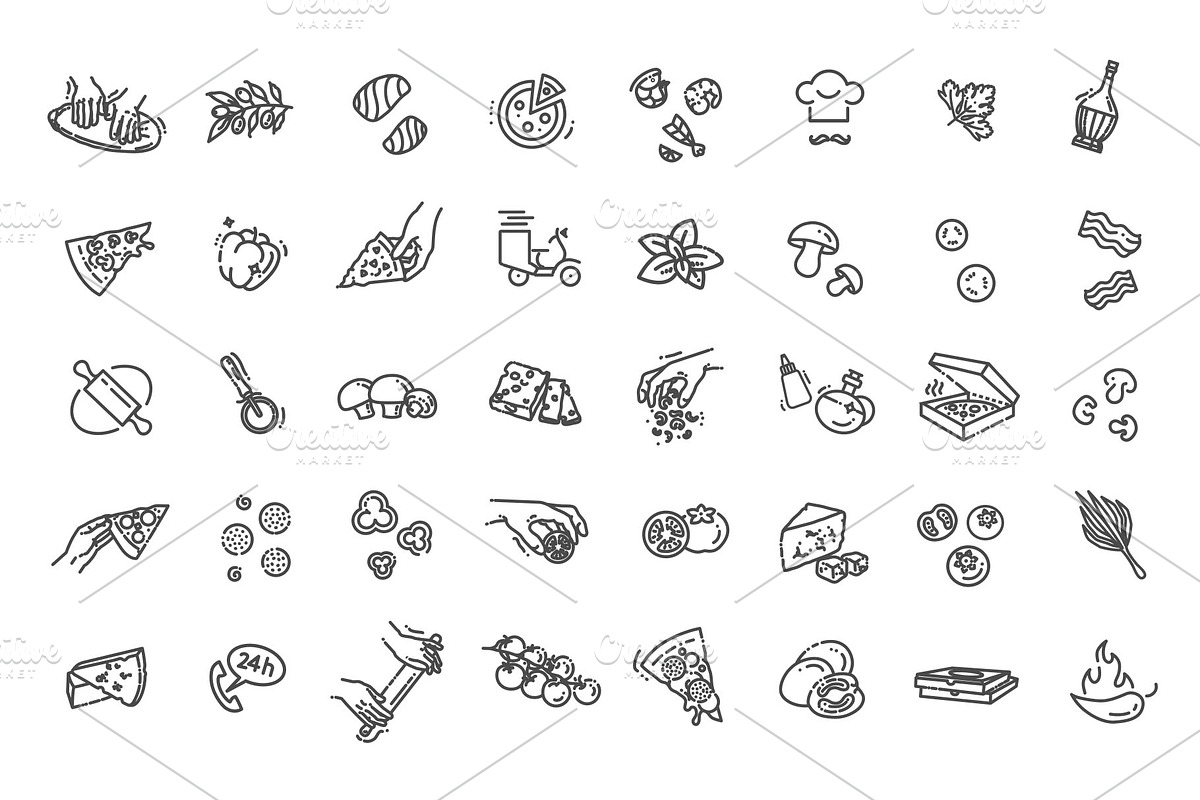 Italian Traditional Pizza Symbols, an Outline Icon by Tettygreen (Photo 2 of 3)