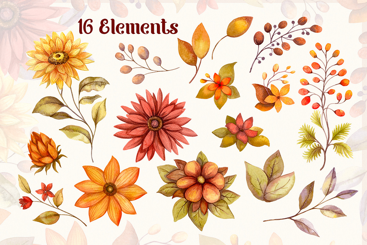 Fall Flowers: Autumn Watercolor Set, a Seasonal Illustration by Nadya Saen Art (Photo 2 of 16)