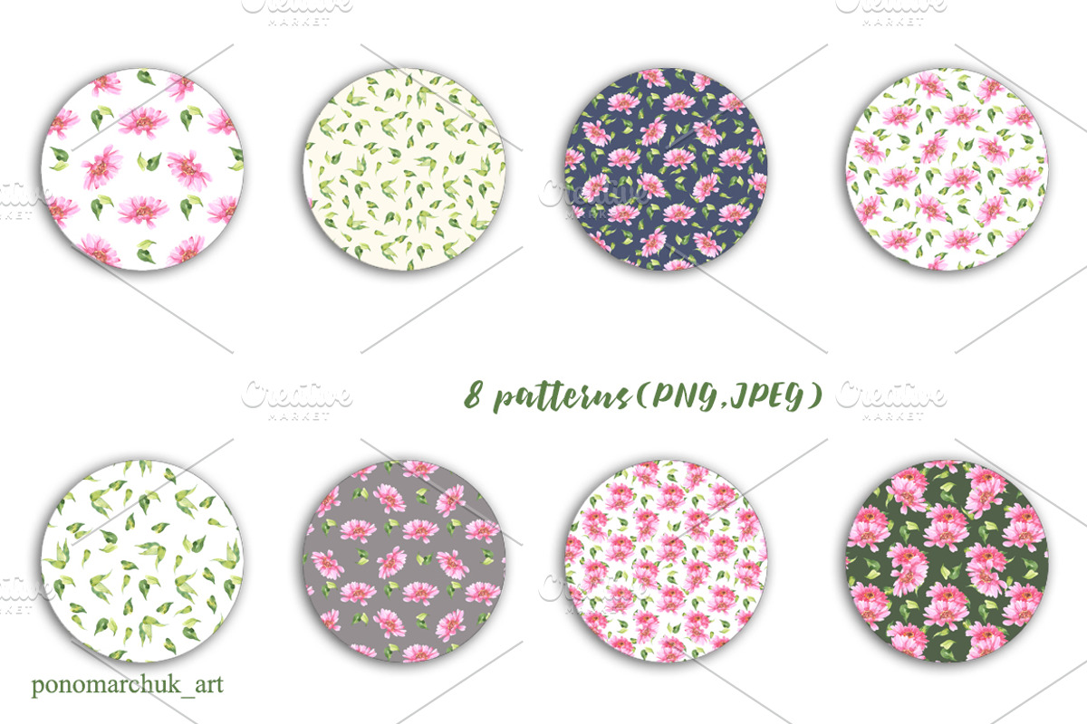 Pink flowers watercolor, a Decorative Illustration by Colibri Watercolor (Photo 4 of 9)