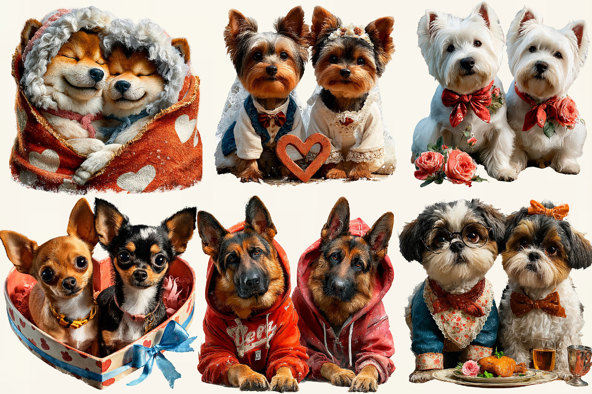 Valentine's Day Couple Dog Clipart, an Illustration by DreamCafeArt (Photo 6 of 6)