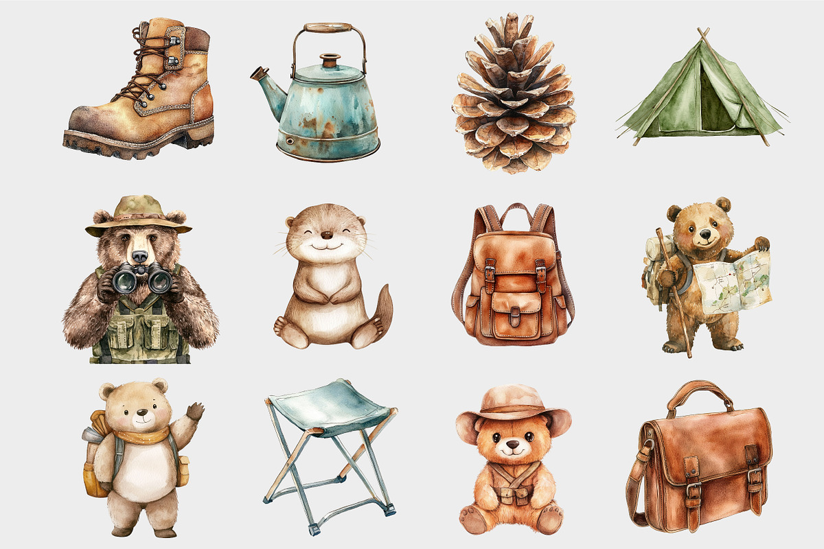 Watercolor Camping Animals Clipart, a Seasonal Illustration by Design Market (Photo 5 of 5)