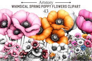 Whimsical Spring Poppy Flowers Clipa, an Illustration by designcity5