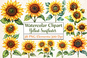 Yellow Sunflower Watercolor Flowers, an Illustration by DreamCafeArt (Thumbnail 1 of 6)