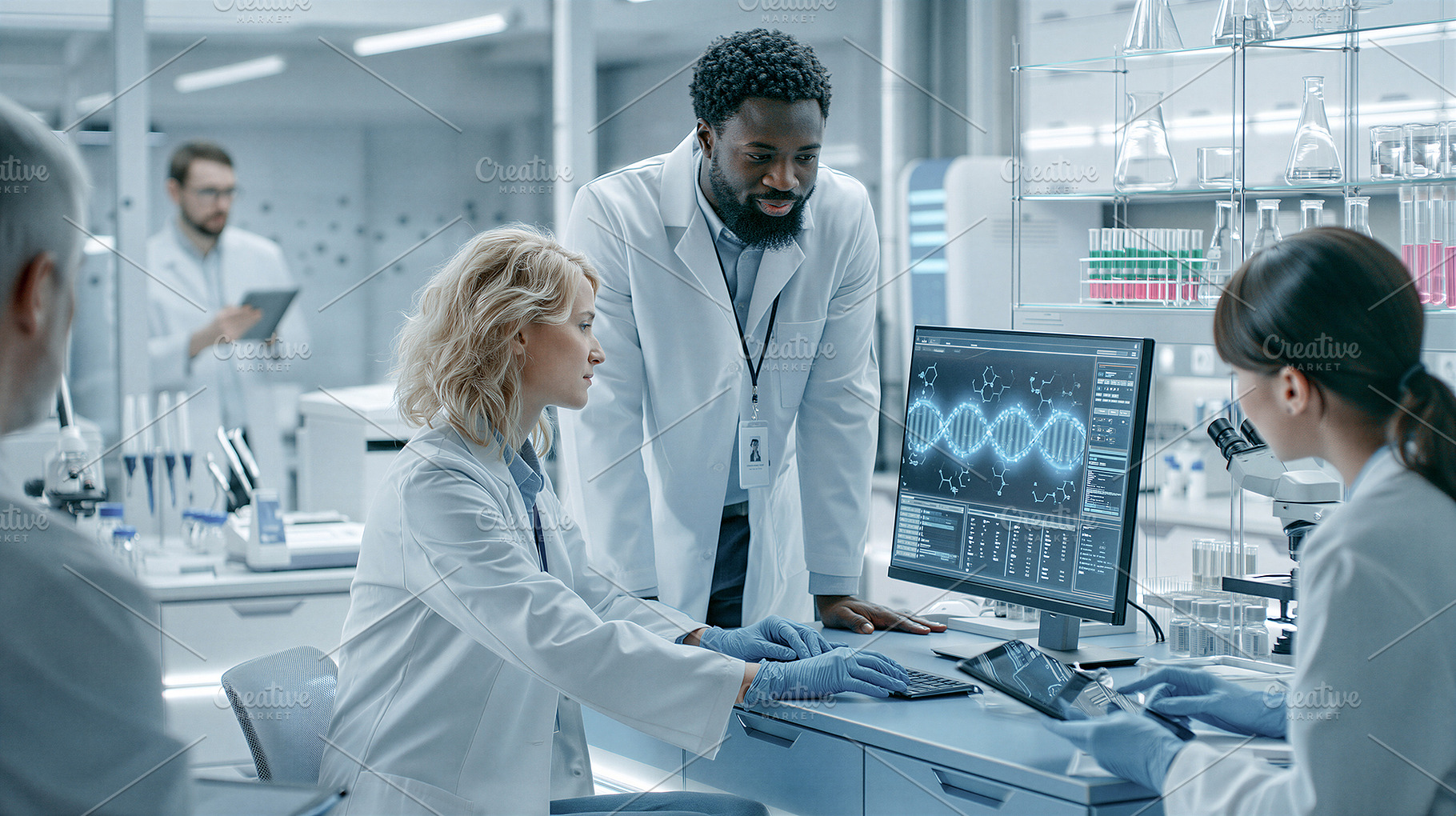 Scientists examining DNA samples, a Health & Medical Photo by 7DesignLab