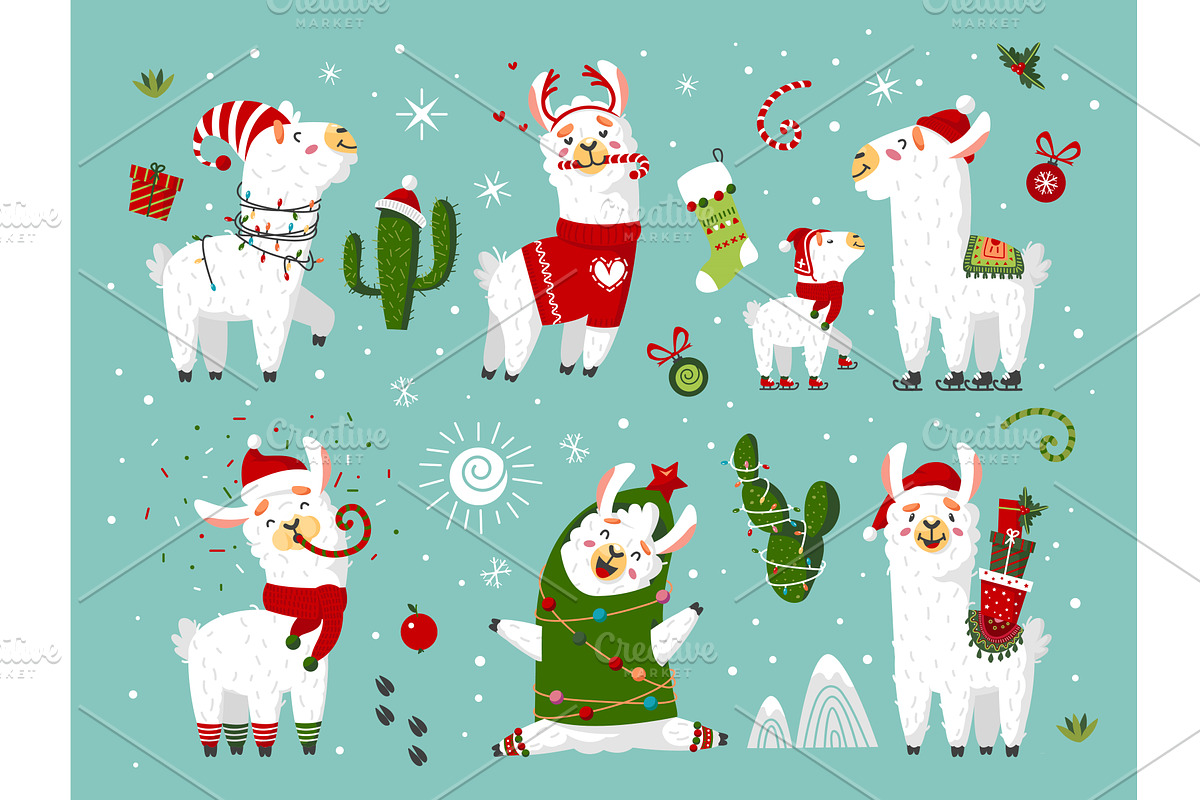 Christmas cartoon alpaca. Cute xmas, a Background Graphic by LadadikArt