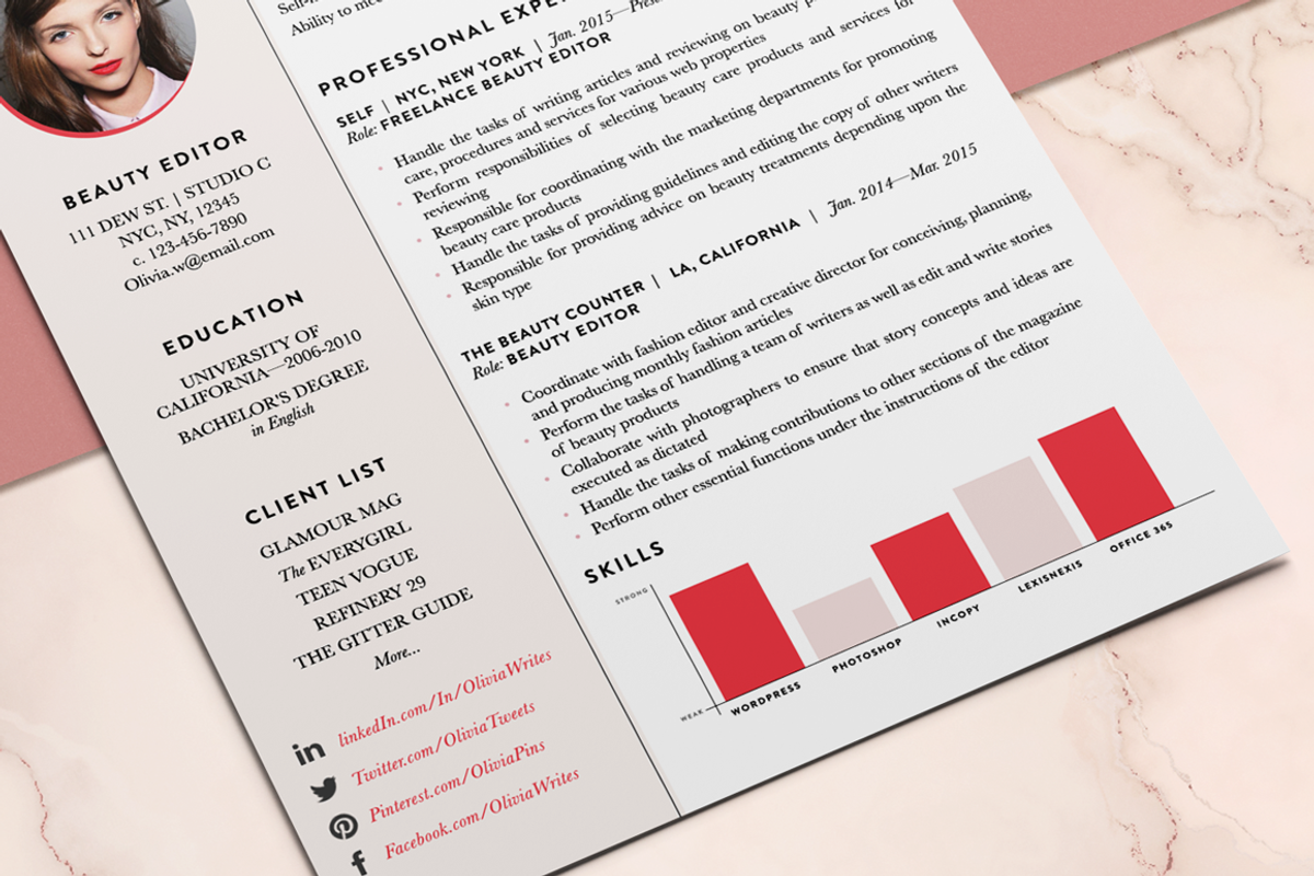 Feminine Resume / CV Template, a Resume Template by STUDIO MEROE (Photo 1 of 7)