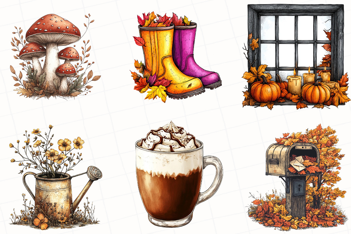 Hand Drawn Vintage Autumn Clipart, an Illustration by OK Design (Photo 2 of 5)
