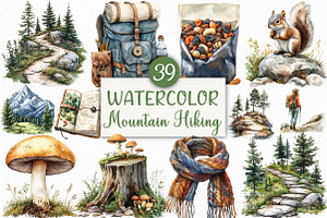 Watercolor Mountain Hiking Clipart, an Illustration by Craft Nest