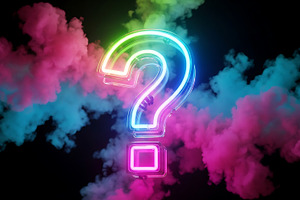 Neon question mark with pink blue an, a Background Photo by Artonix
