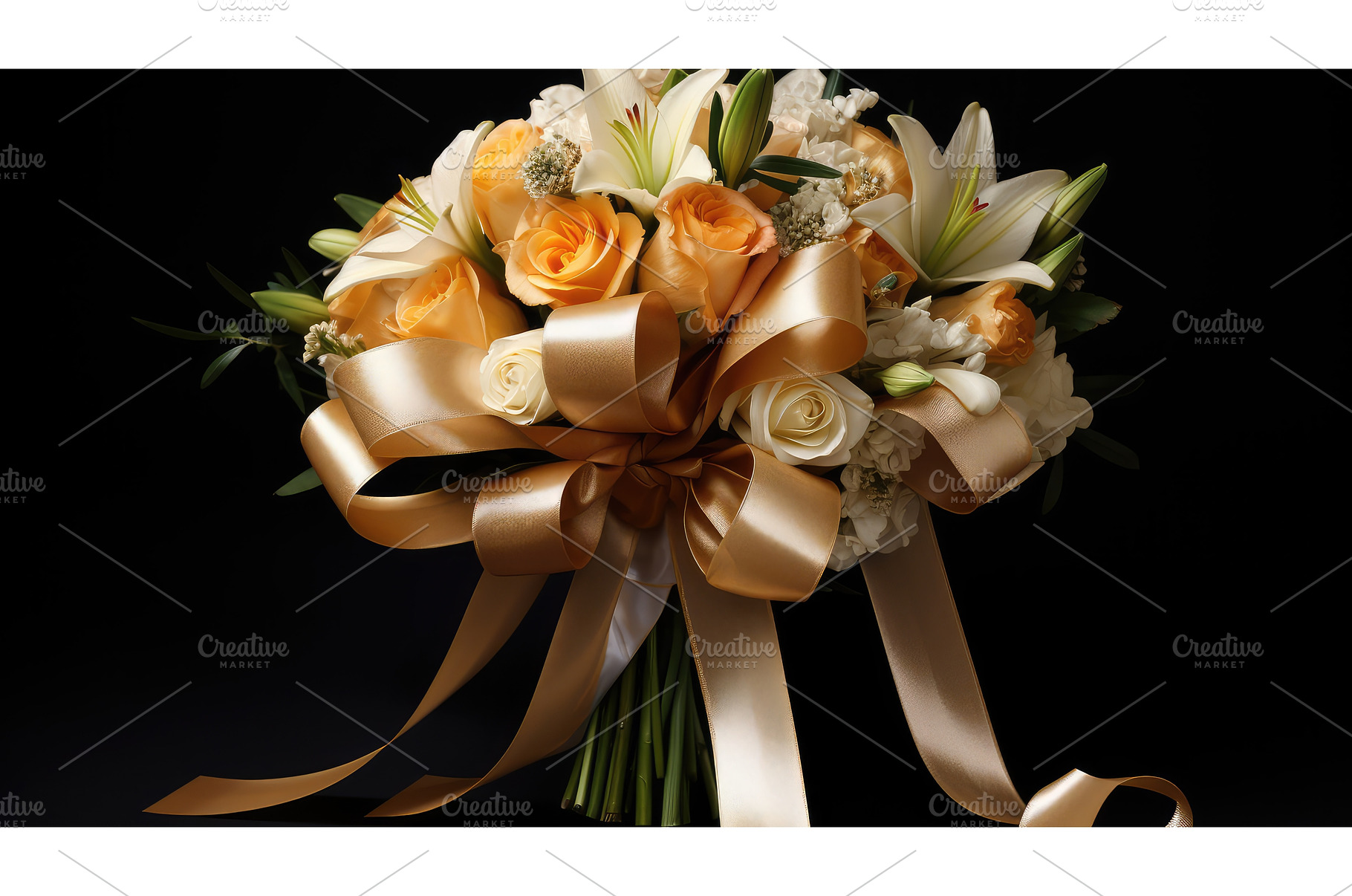 bouquet gold ribbon ai generated, a Beauty & Fashion Photo by pikepicture