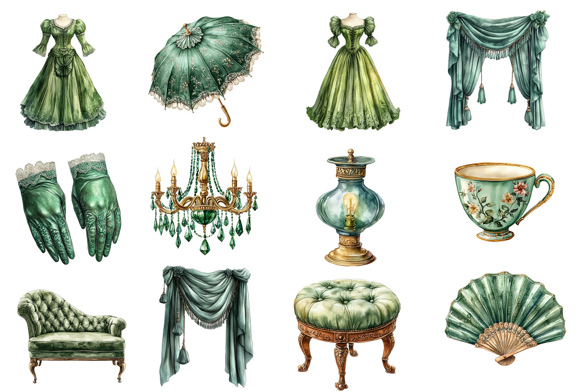 Watercolor Emerald Victorian Png, an Illustration by Designworld (Photo 2 of 5)