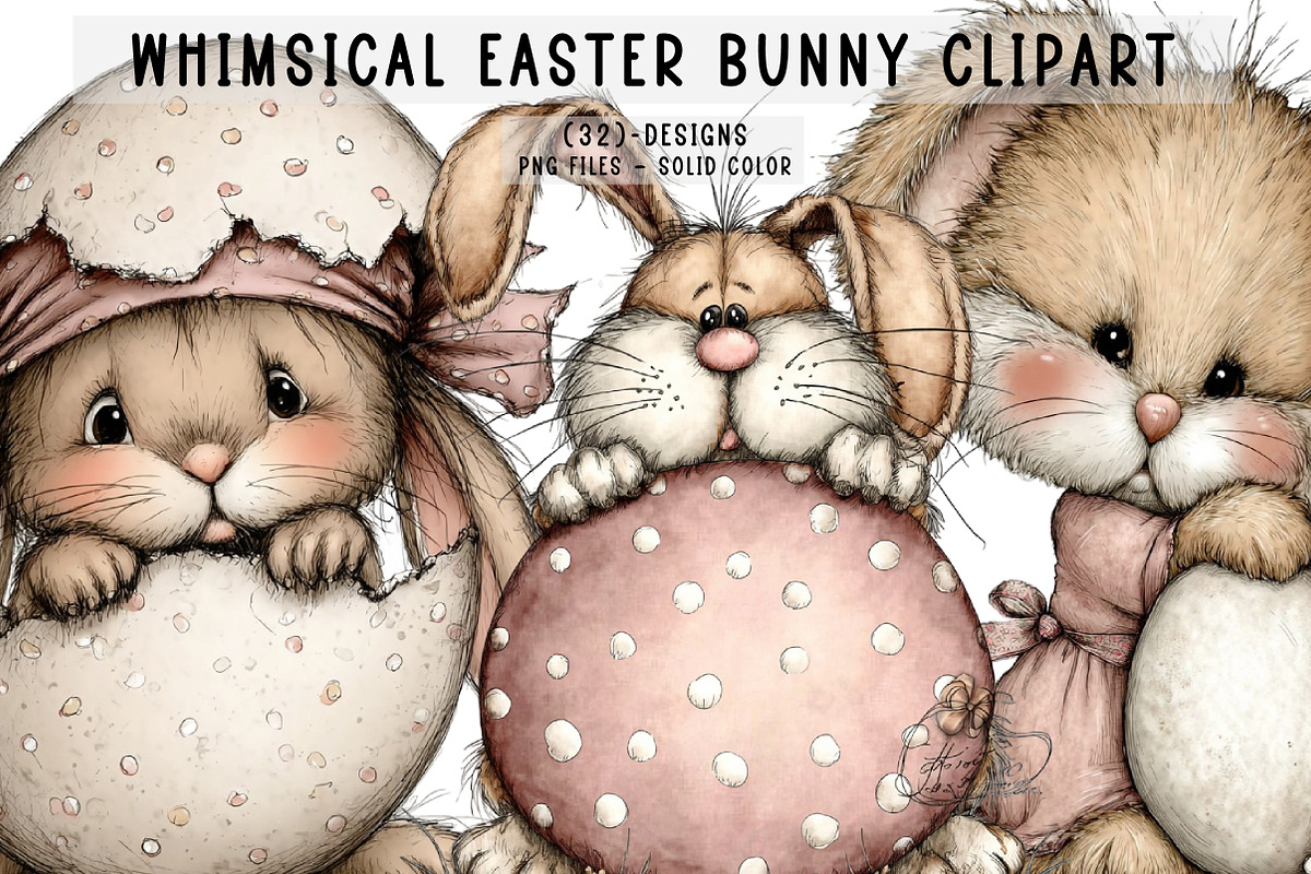 Whimsical Easter Bunny Clipart, an Illustration by CreationArt
