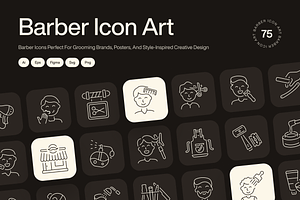 Barber Icon Art Set, an Outline Icon by Prosymbols