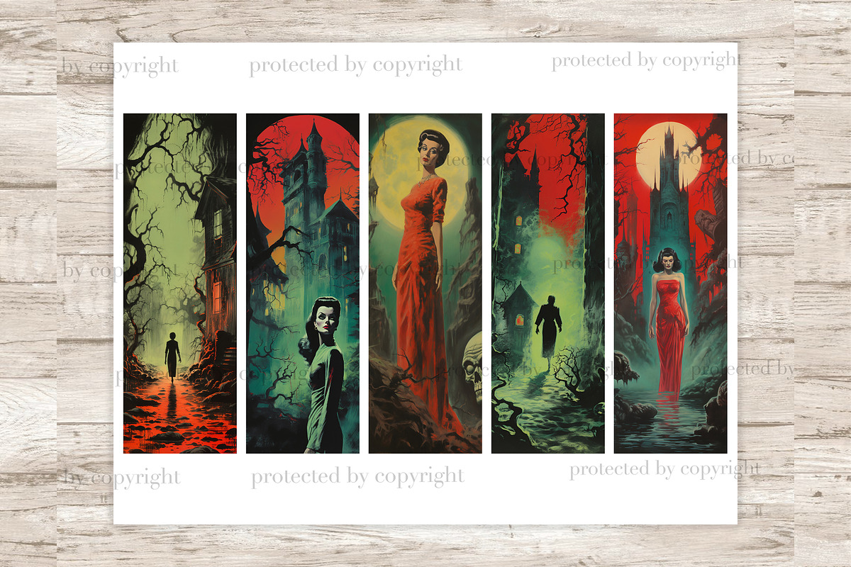 Horror Bookmarks Printable Pin Up Gi, a Seasonal Illustration by GlamArtZhanna (Photo 2 of 3)