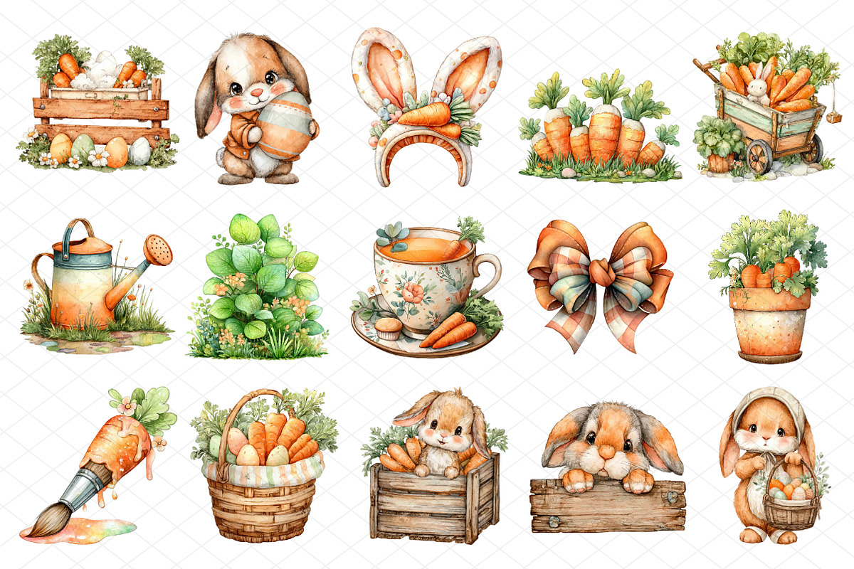 Spring Bunny Garden Clipart, an Illustration by cherrydesign (Photo 3 of 4)