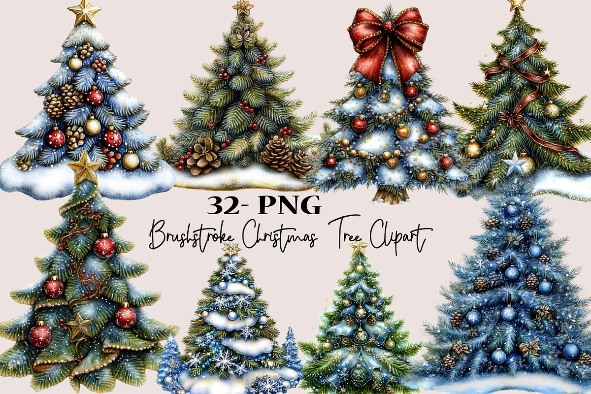 Brushstroke Christmas Tree Clipart, a Seasonal Illustration by SVGArt (Photo 1 of 10)