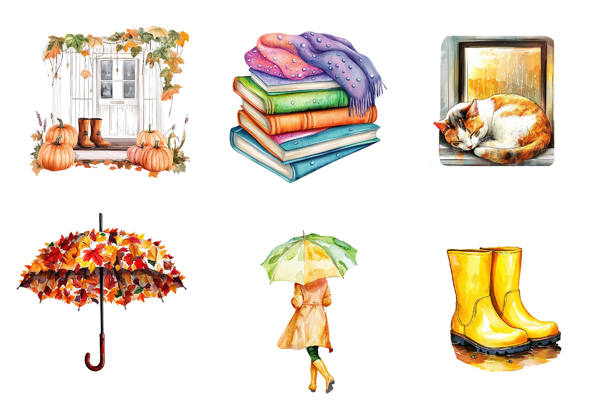 Autumn Rainy Day Clipart, an Illustration by CreationArt (Photo 4 of 5)