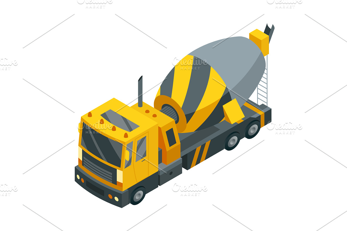 Yellow and Gray Concrete Mixer Truck, an Illustration by the8monkey