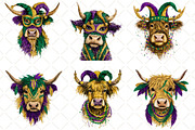 Cute Mardi Gras Highland Cow Clipart, an Illustration by Black Bird Studio (Thumbnail 2 of 6)