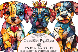 Watercolor Stained Glass Dogs Clipar