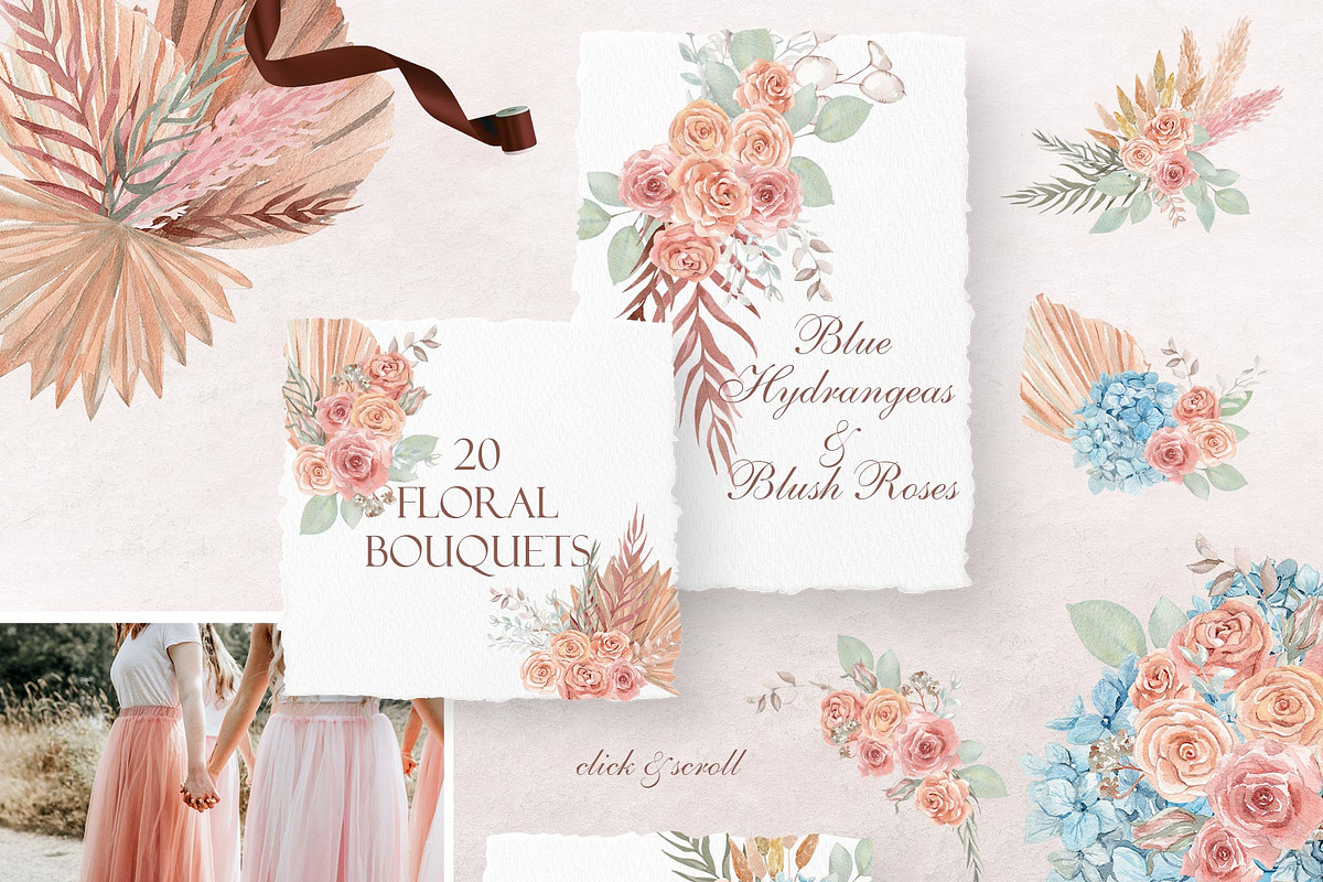 Blue Hydrangea & Blush Rose Wedding, a Decorative Illustration by Catch the Dream Art (Photo 3 of 14)