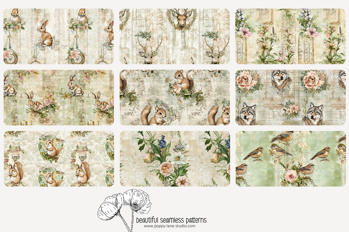 70 vintage woodlands repeat pattern, a Pattern Graphic by Poppy Lane Studio (Photo 4 of 10)