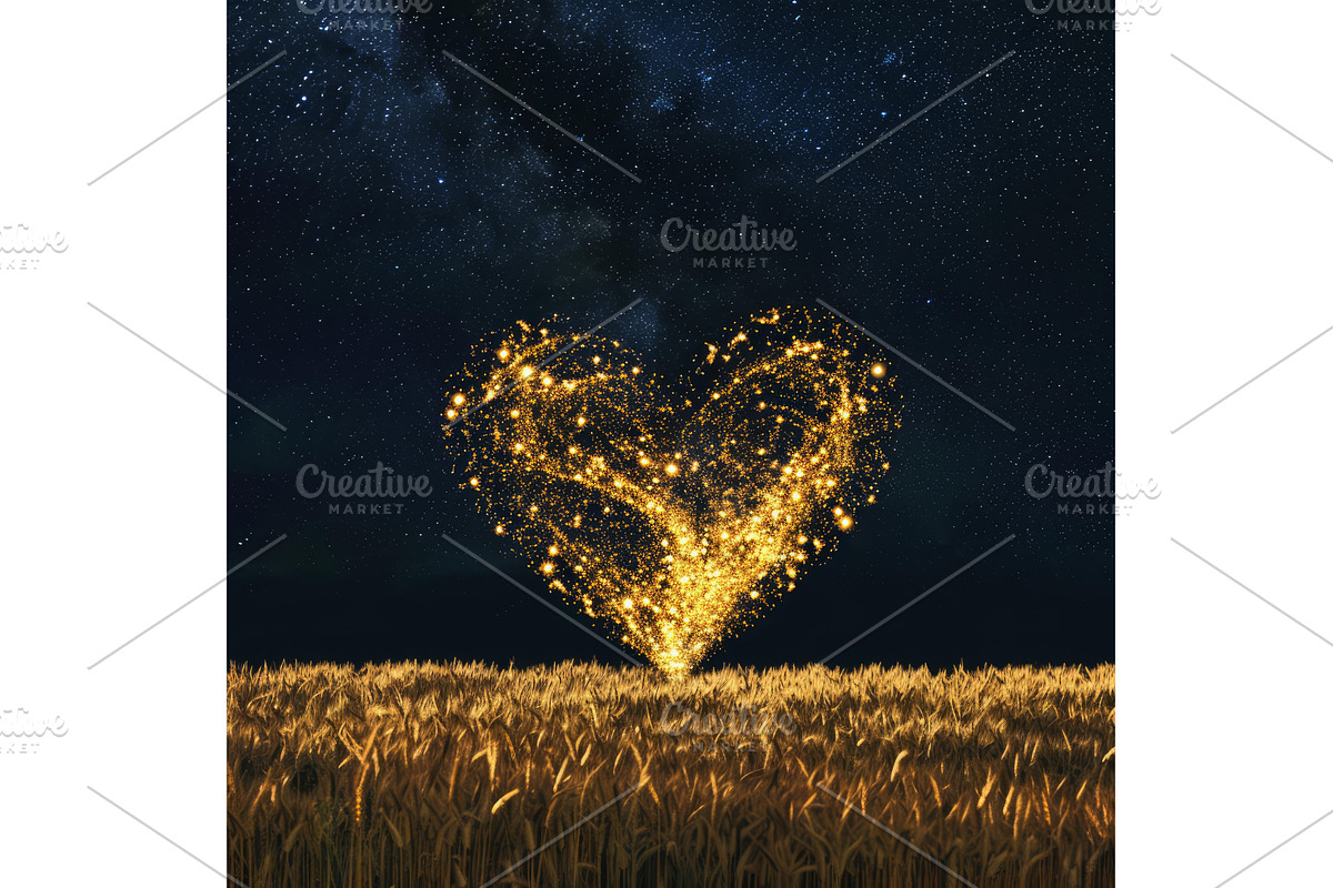 Golden heart shining over golden, an Illustration by Ylivdesign
