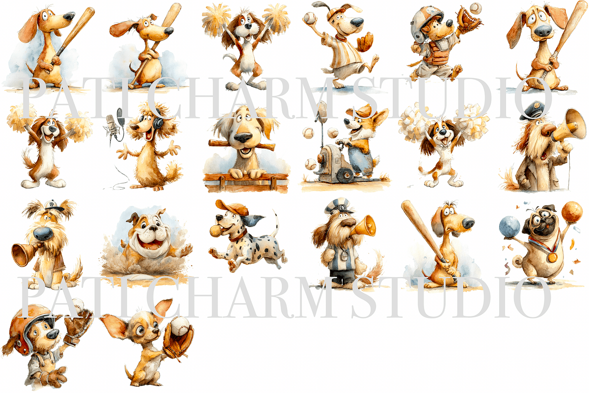 20 Quirky Baseball Dog Clipart, a Decorative Illustration by Pati Charm Studio (Photo 2 of 8)