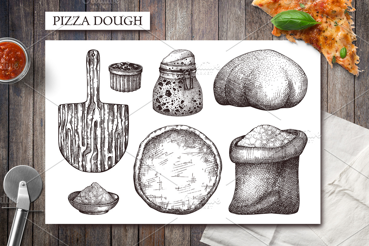 Hand-Drawn Pizza Ingredients Vectors, a Food Illustration by Yevheniia (Photo 6 of 14)