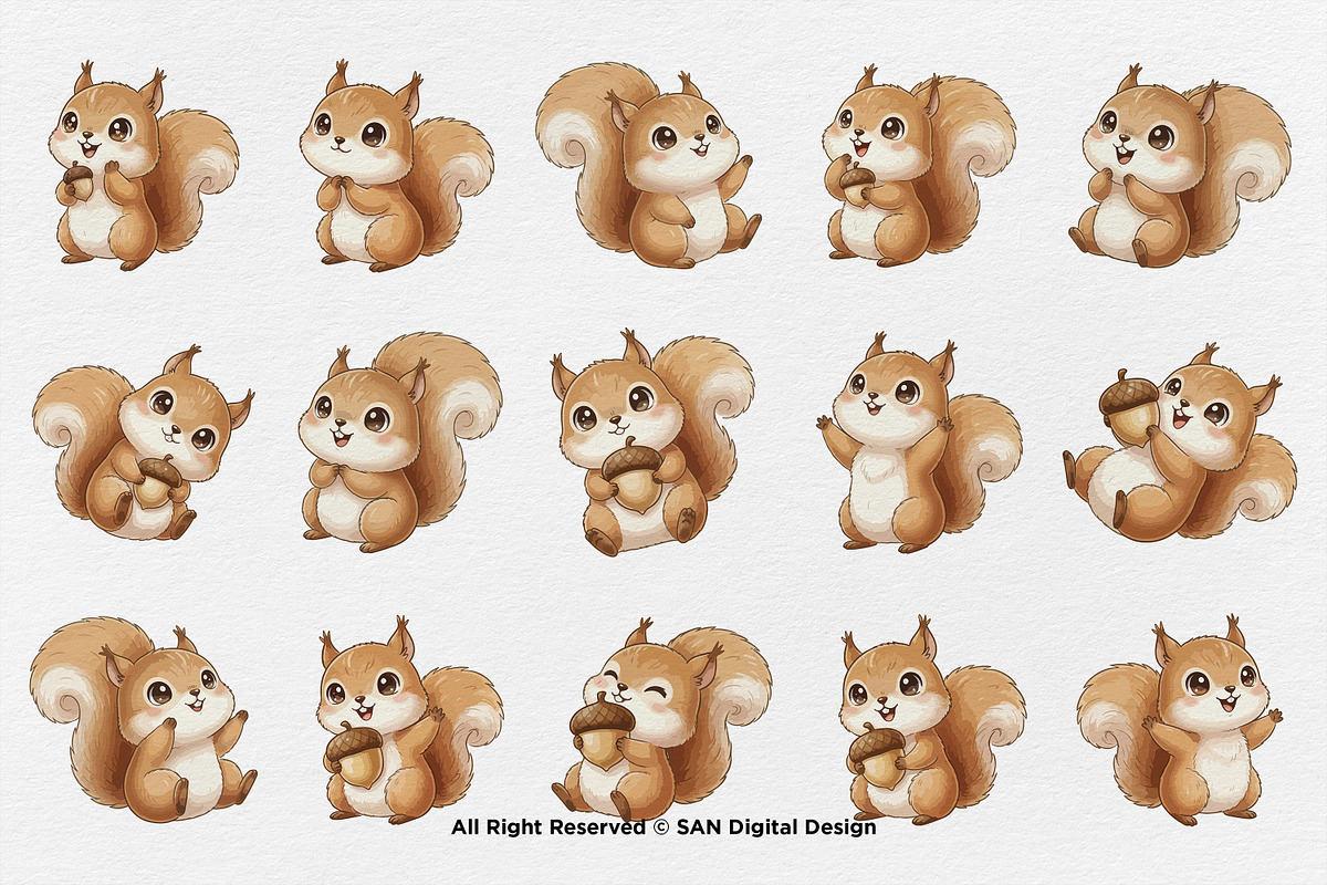 15 Bundle Watercolor Baby Squirrel, an Animal Illustration by Morspective (Photo 8 of 8)