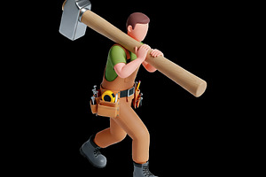Worker carrying a giant hammer, a Photo by angellodeco