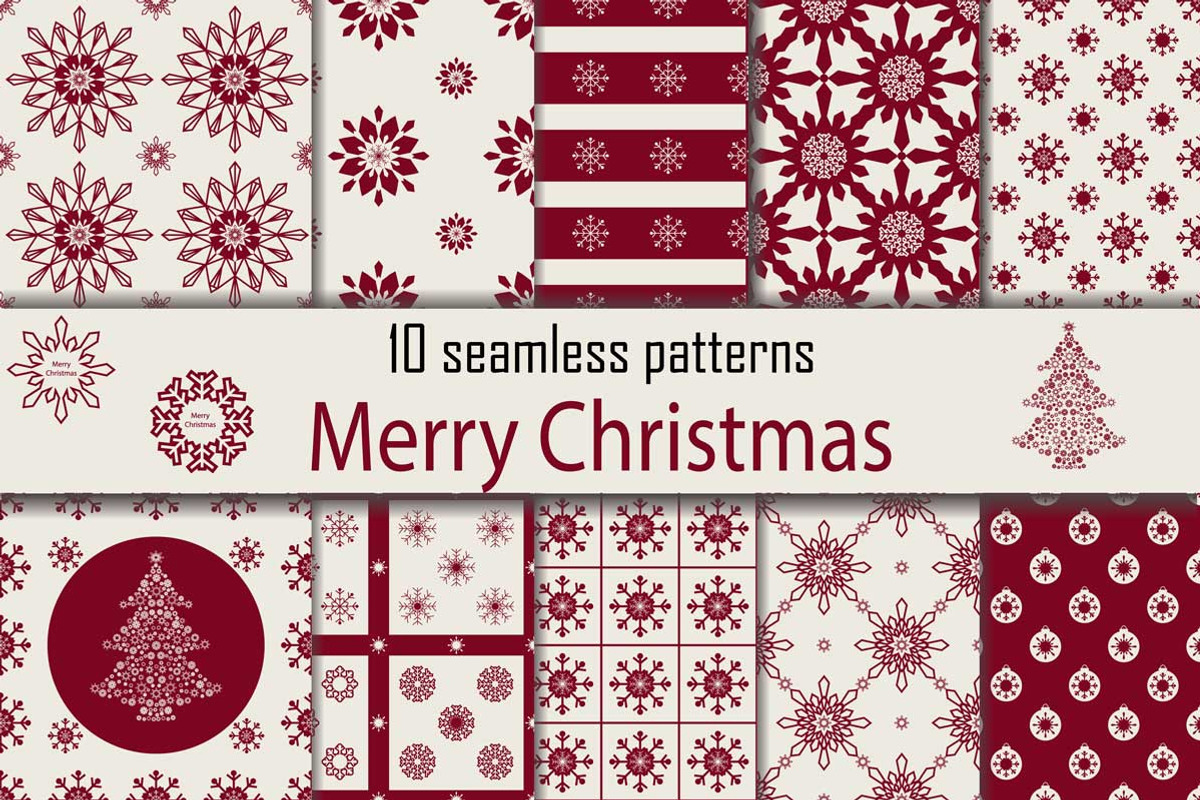 Christmas 10 red seamless patterns, a Pattern Graphic by kozyrevaelena (Photo 1 of 3)