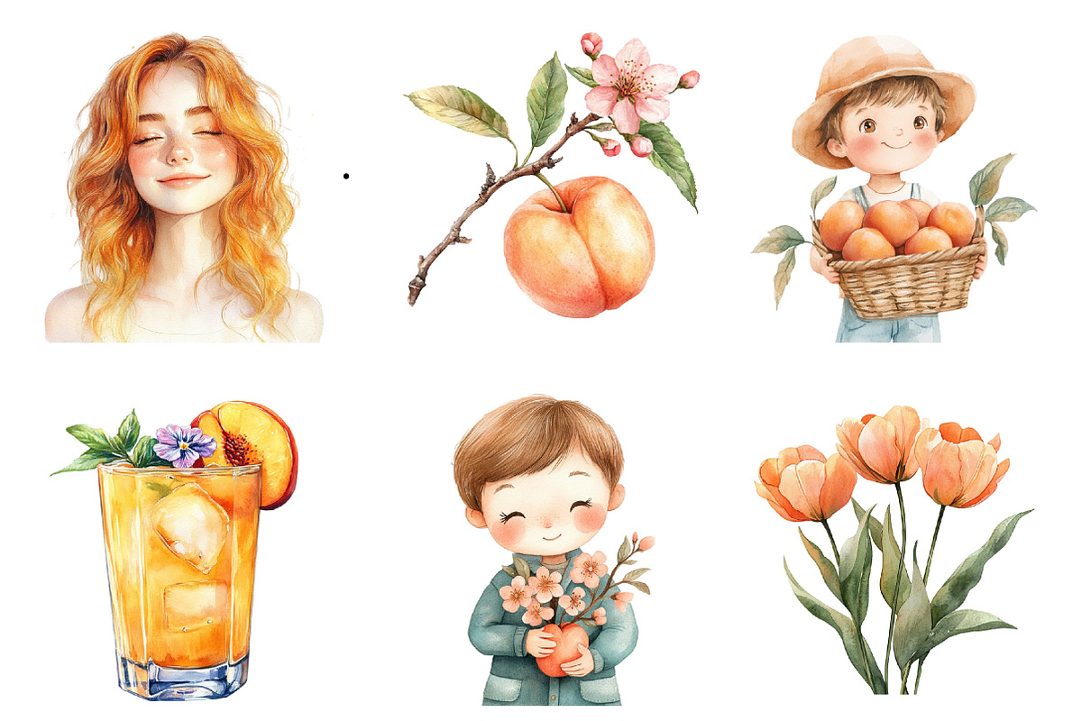Watercolor Peachy Spring Clipart, an Illustration by SinaCreation (Photo 2 of 5)