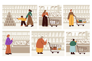 People buy groceries in supermarket, a Person Illustration by Good Studio