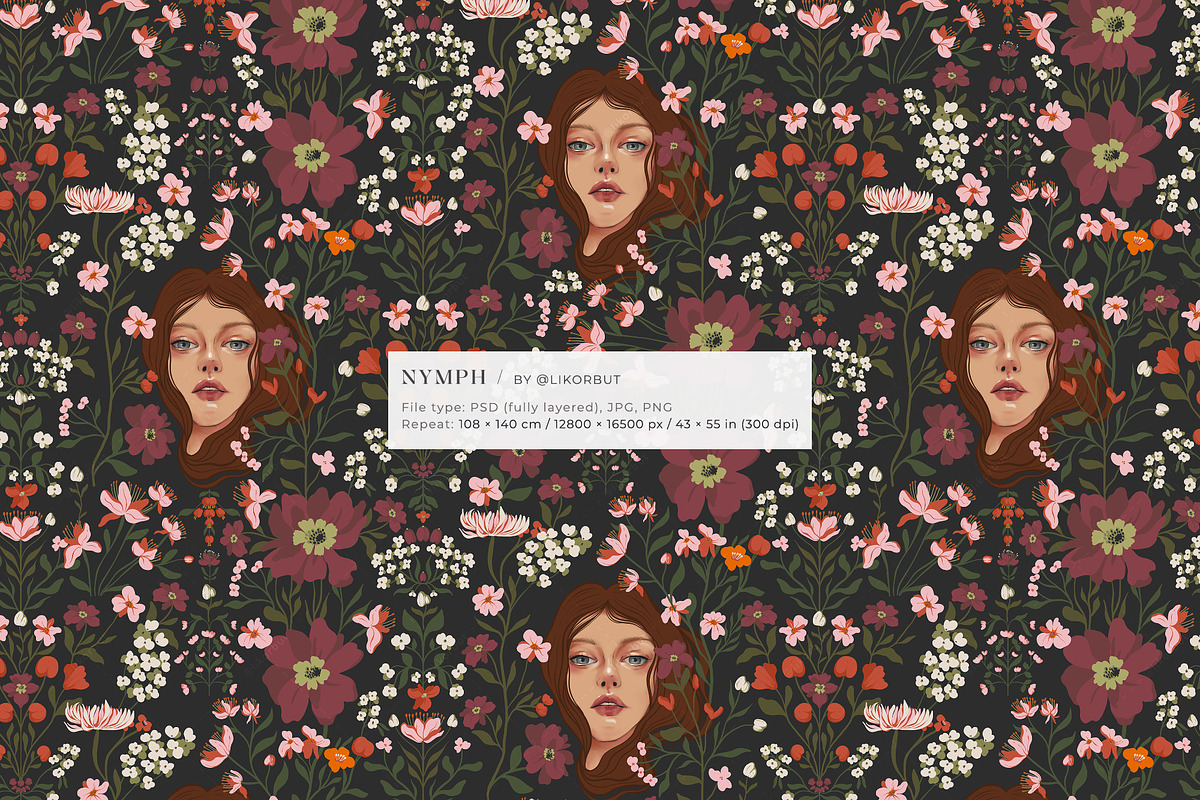 Art Nouveau Botanical Flower Pattern, a Pattern Graphic by likorbut (Photo 2 of 12)