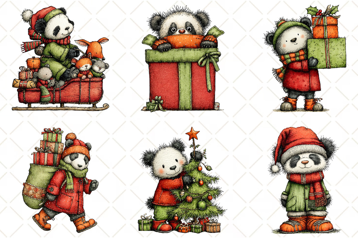 Whimsical Christmas Panda Clipart, an Animal Illustration by Black Bird Studio (Photo 2 of 3)
