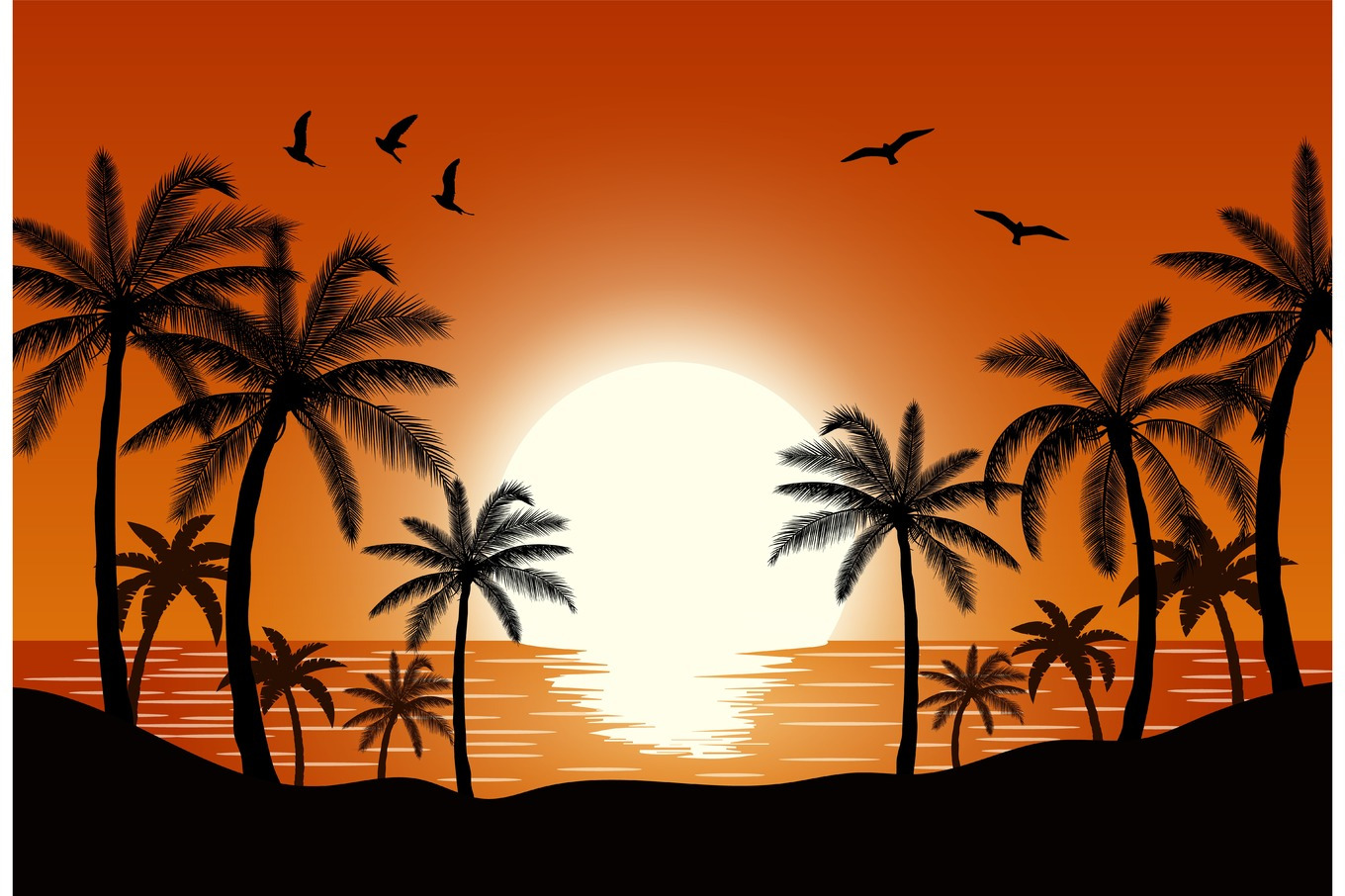 Silhouette palm tree on beach, an Illustration by ModVector